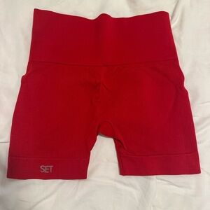 Women's Red Crop Top and Biker Shorts Set - Set Active (top-M, Bottom- S)